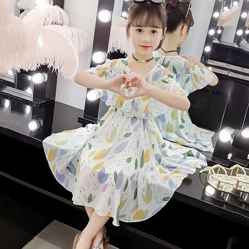 

Шифоновое платье для больших девочек, летние платья с цветочным узором для девочек, костюм для девочек, детская одежда, платье принцессы 110cm