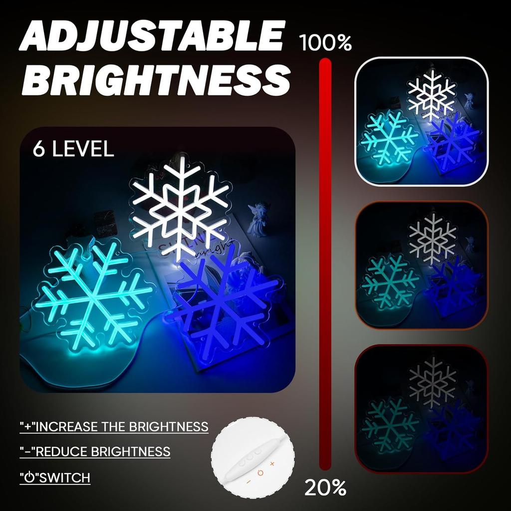 Goneons 3 Pcs Snowflake Neon Sign - 3 Colors USB Powered LED Winter Neon Light for Window Decor & Christmas Tree Party Living Room Gift