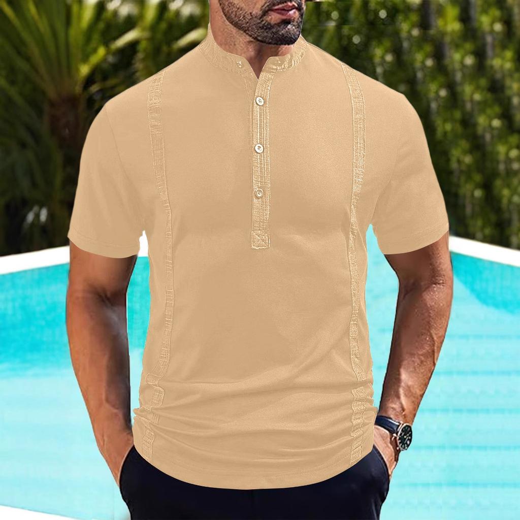 Summer Men Stand Collar Short Sleeve T-shirt Men