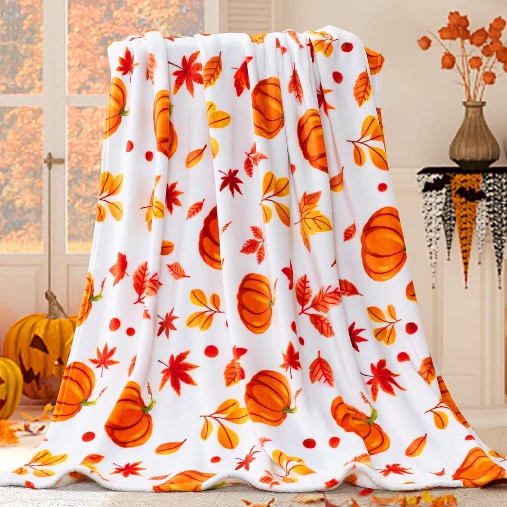 Inhand Fall Throw Blanket Halloween Pumpkin Autumn Plush Decor Fuzzy Picnic Blankets for Couch Sofa Chairs Cute Holiday for Gift