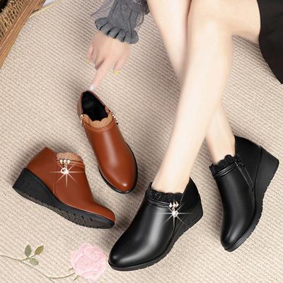 Fashion Spring Autumn Soft Leather Women's Wedges Pumps Fashion Single Casual Shoes Mother High Heels Shoes Causal Elegant Comfort