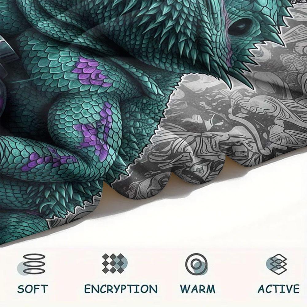1Pc DemonReptiles Print Flannel Blanket, High quality Comfortable for All Seasons, Home Decor, Warmth and Comfort, Perfect for Christmas Gifts