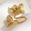 Modern Two Tone Flower Ring Open Design Allergy Proof Stainless Steel Jewelry Artistic Open Band Ring Gift For Her