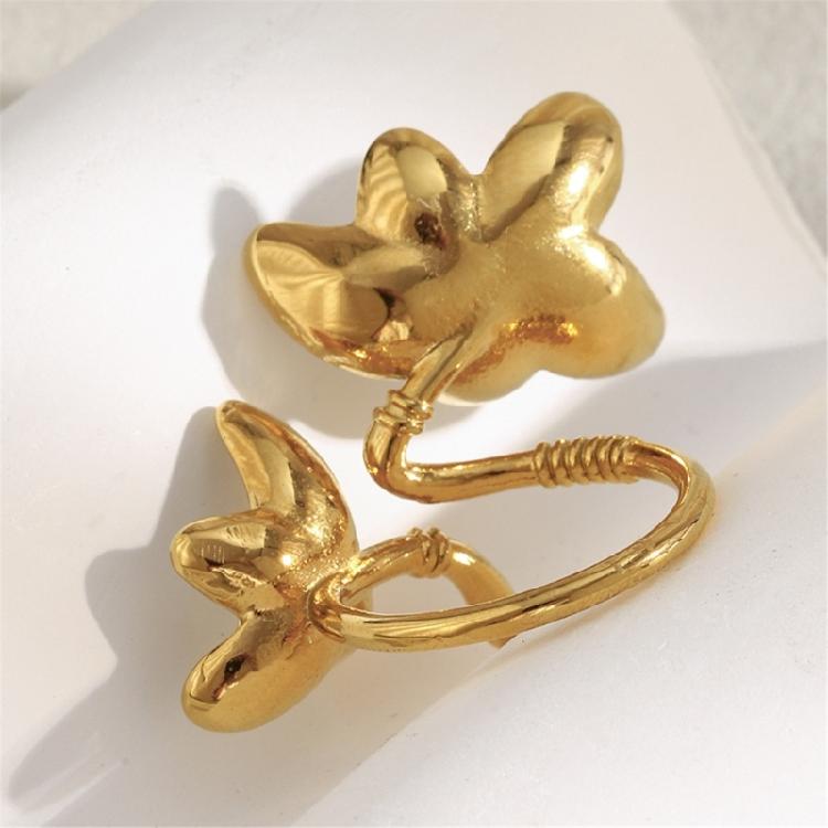 Modern Two Tone Flower Ring Open Design Allergy Proof Stainless Steel Jewelry Artistic Open Band Ring Gift For Her