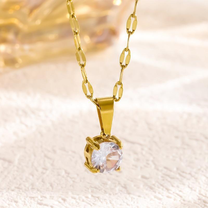 Elegant European & American Single Diamond Pendant Necklace - Japanese & Korean Inspired, High-End Versatile Titanium Steel Design