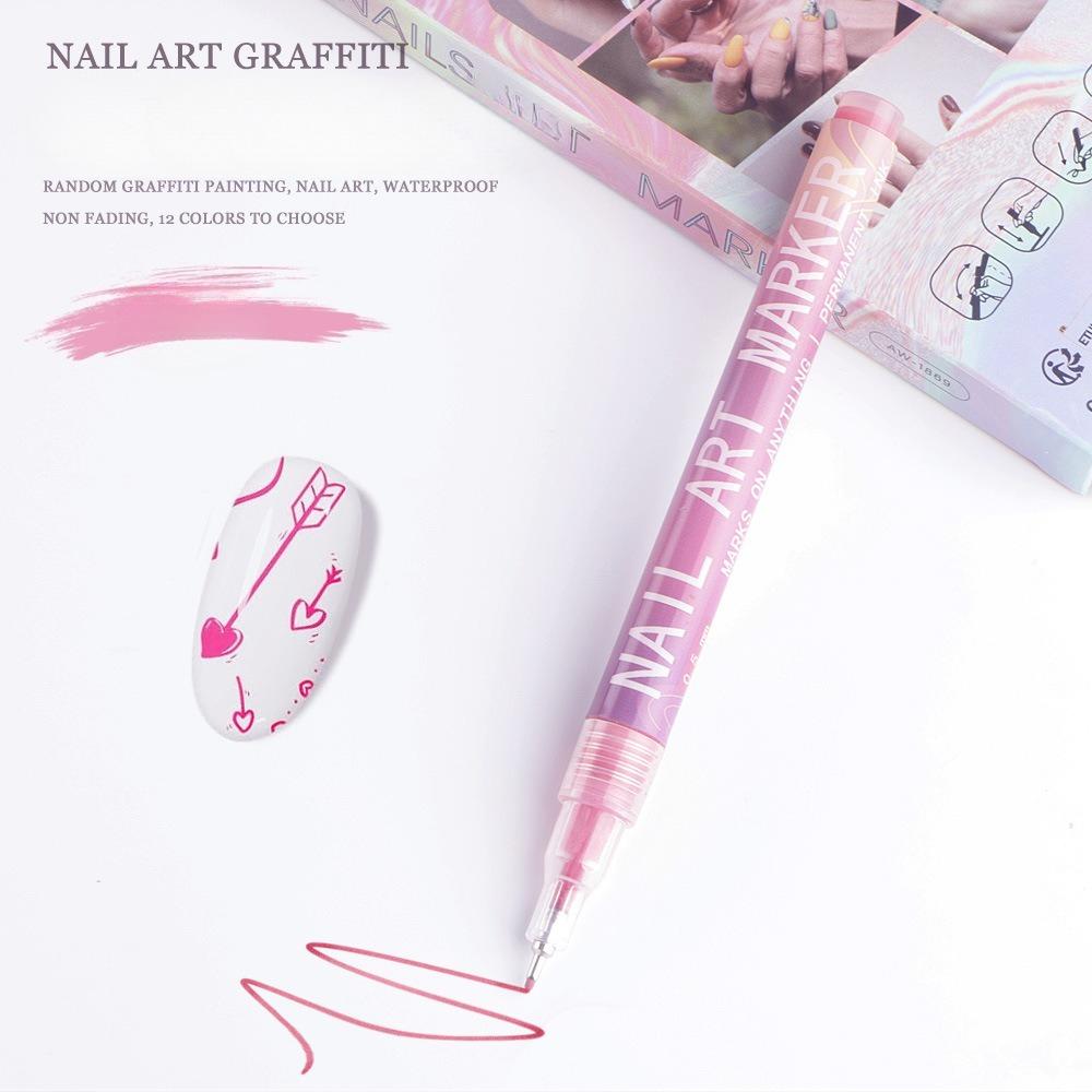 Nagel-Doodle-Stift 12-Farben Acrylfarbstift, Nagelmalerei DIY Punktierstift, Präzisions-3D-Doodle-Nagelkunststift, Nagelkunststift-Set, Schnelltrocknend