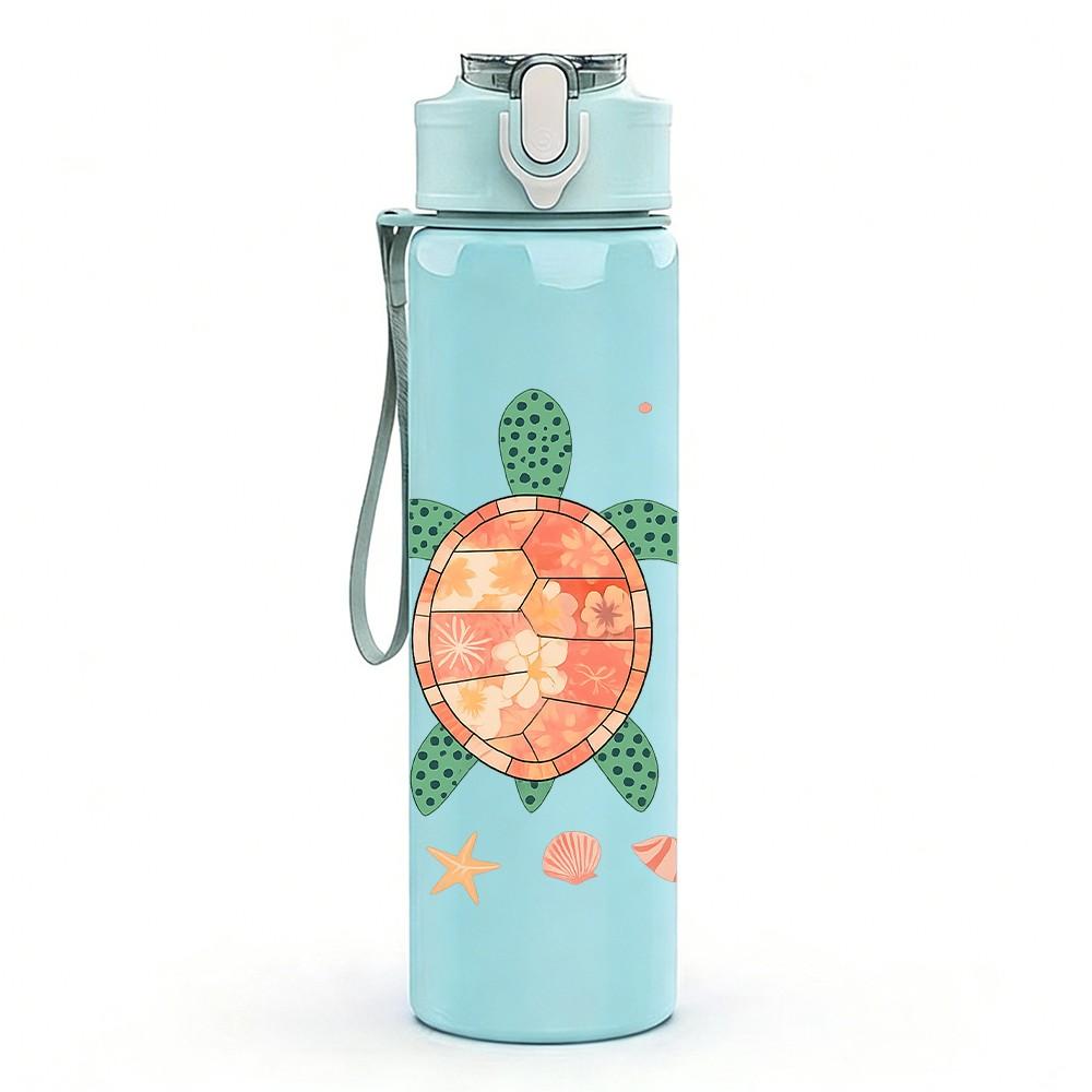 1PC Sea Turtle Starfish Tropical Print 750ml Color Plastic Sports Water Bottle Leakproof Flip Straw Lid Suitable for Sports Office Home Use