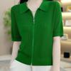 Ice Silk Polo Neck T-shirt Short Sleeve New Fashionable Fashionable Shoulder Zipper Belly-covering Short Lapel Top