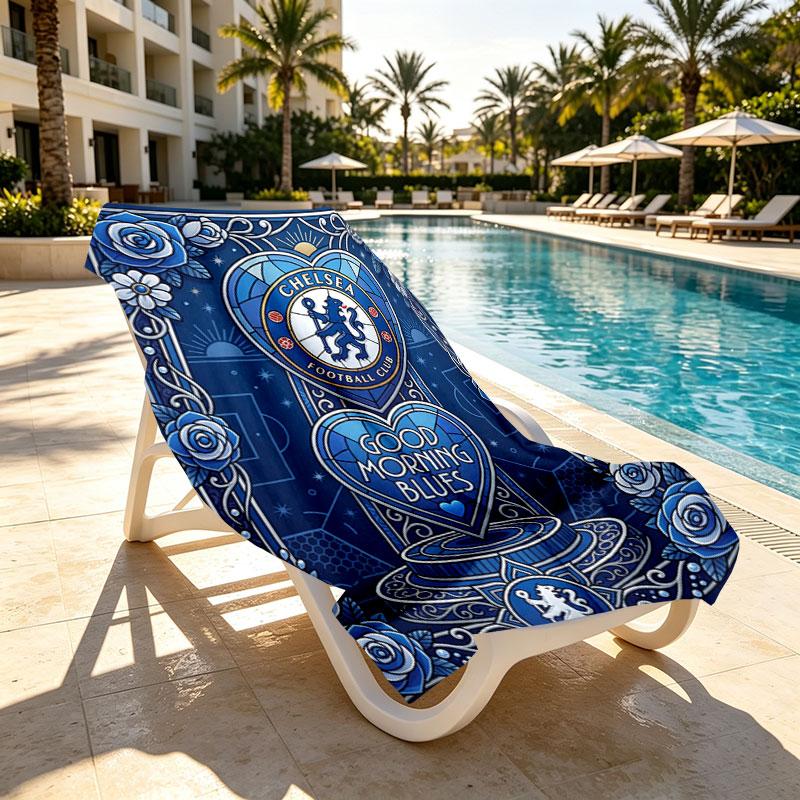 Chelsea FC Print Beach Towel Design, Soft, Lightweight. for Home Bathroom, Spa, Pool, Yoga, Surfing, Camping, Gift for Family, Friend