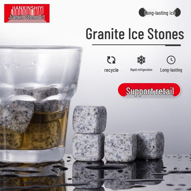 Whiskey Kühlsteine Geschenkset: Naturstein Eiswürfel in Holzbox
