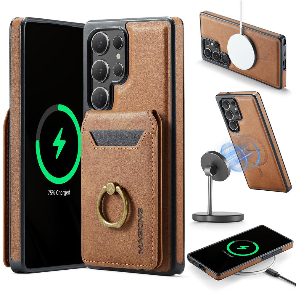 2 in 1 Detachable Magnetic Leather Case For Samsung Galaxy S25 S24 Plus S23 Ultra Magsafe Wireless Charge Ring Cards Cover