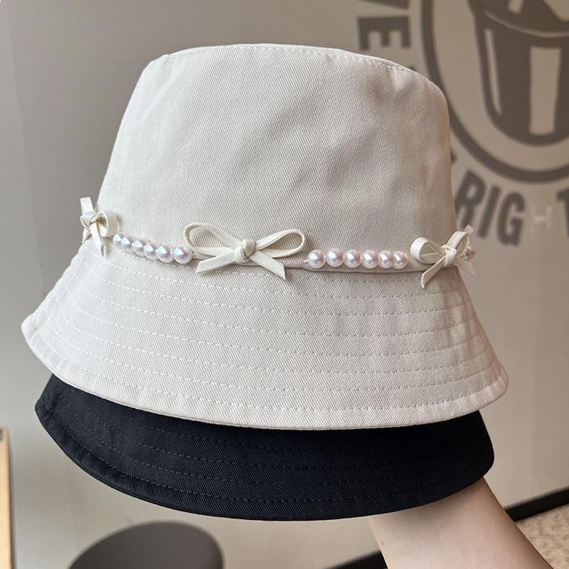 Pearl Bow Wide Brim Fisherman Hat For Summer Sun Protection Stylish Women Accessory