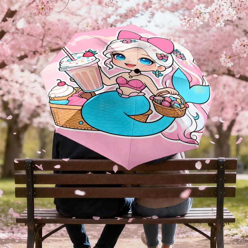 1pc Mermaid Picnic Pattern Umbrella Design Automatic Opening and Closing Umbrella, High-quality Travel Umbrella,  c1128267