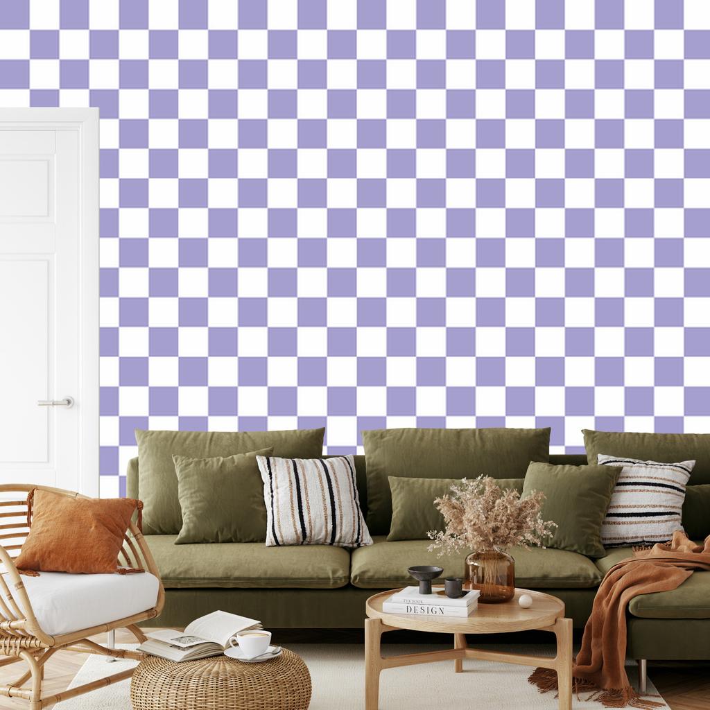 Checkerboard Wallpaper Blue, White and Light Gray 50x1000