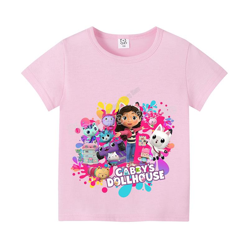 New Gabby Dollhouse Kids T-shirt Summer Children Cotton Short Sleeve Top Anime Fashion Kawaii Baby Tee Girls Casual Clothes Gift