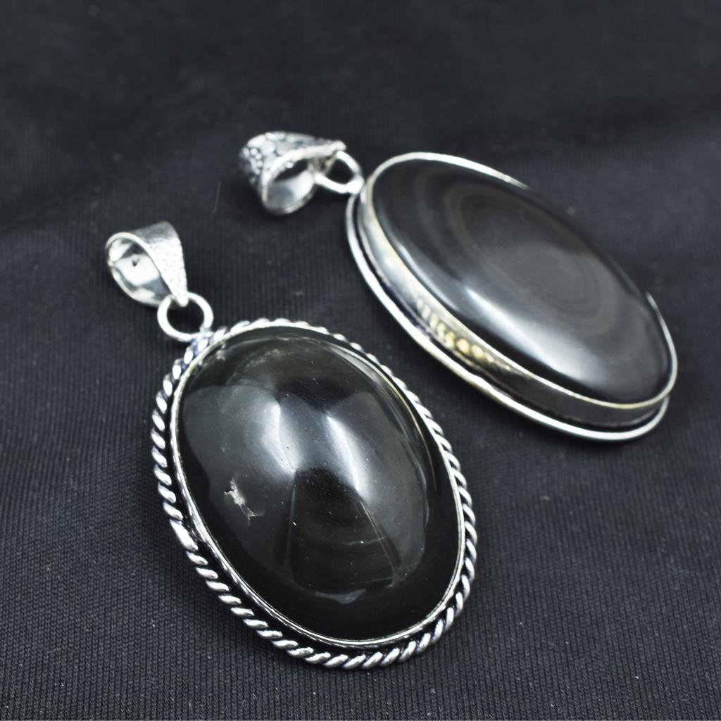 138.05 Carat Oval Cut Black Onyx Pendant Healing Stone 925 Silver Gemstone AR-1696-S
