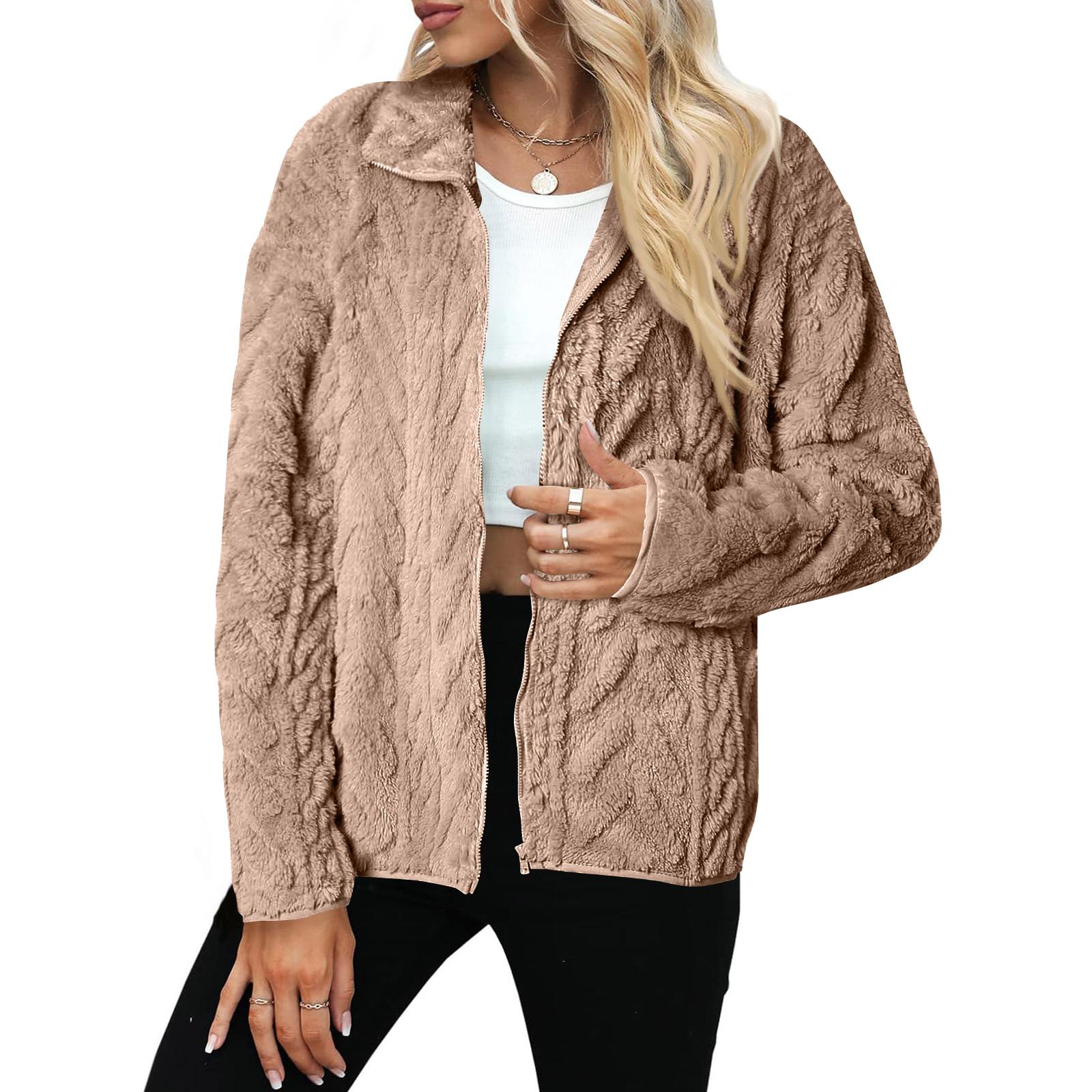 

Женский повседневный вязаный свитер на молнии со стойкой и длинными рукавами, теплое пальто L бежевый