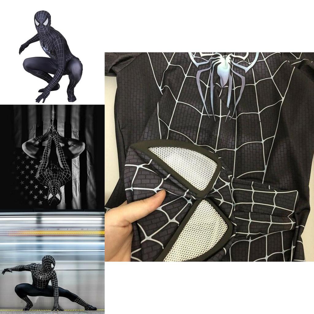 Atmungsaktiver Und Elastischer Spiderman Black Venom Zentai Anzug Mit Durchsichtigen Augen