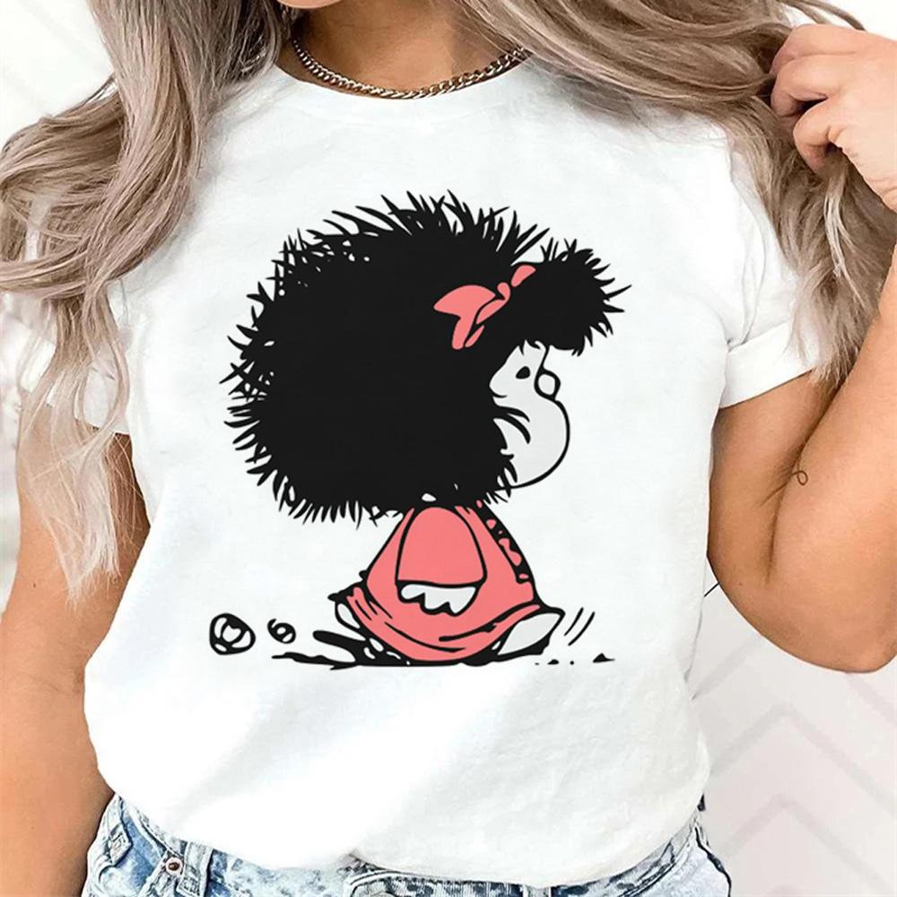Summer Women T-Shirt Cartoon Mafalda Kawaii Graphic Short Sleeve Clothing Fashion Tops Tees Female Harajuku Streetwear Tops