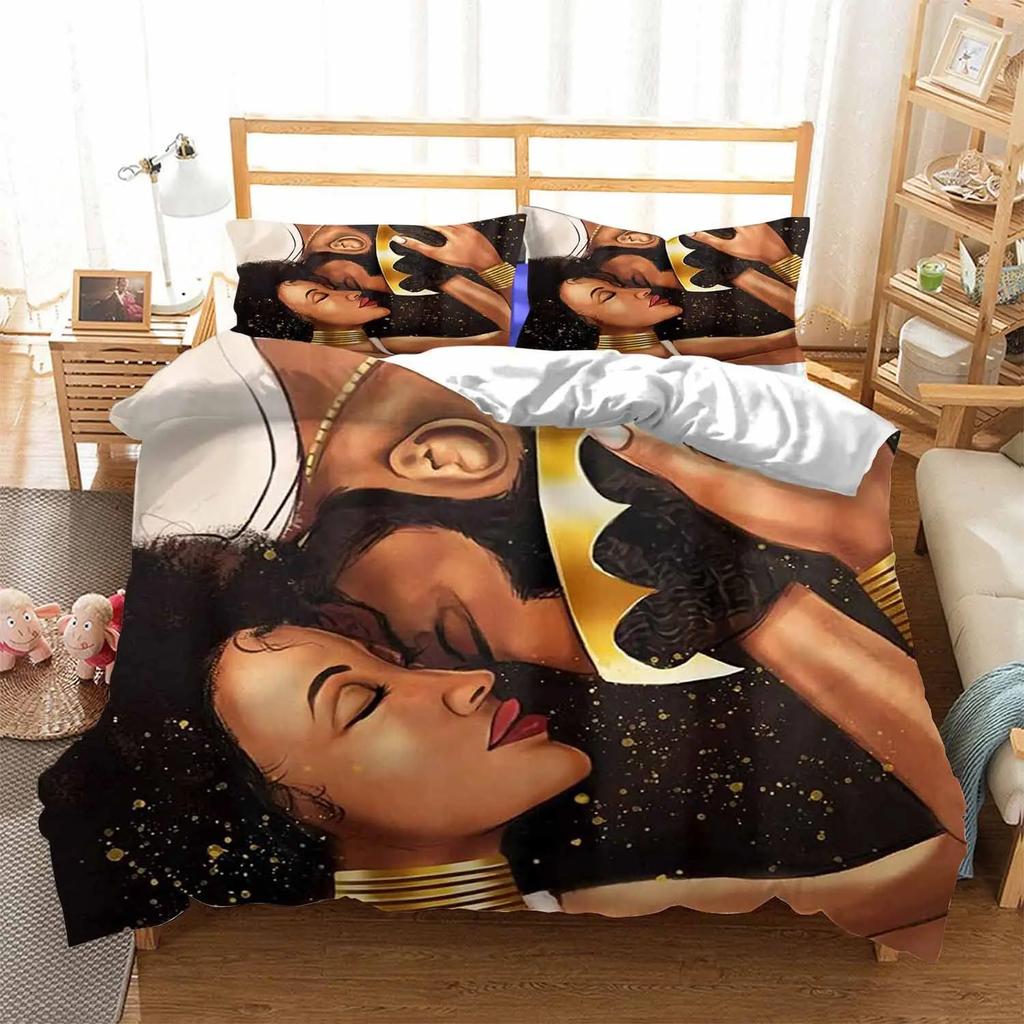 Sexy Black Girl Lion Duvet Cover Set African American Bedding Set Queen Wild Animals Lions Women Room Comforter Cover 3pcs Sets