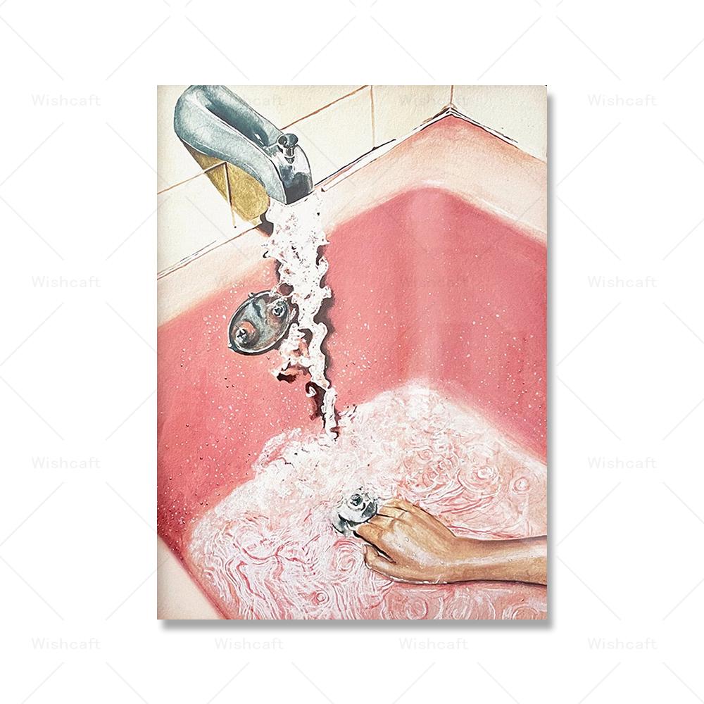 

Винтажная розовая ванная комната художественная печать ретро акварель женская живопись девчачий эстетический постер скандинавское украшение туалета картины на холсте 21x30cm No Framed