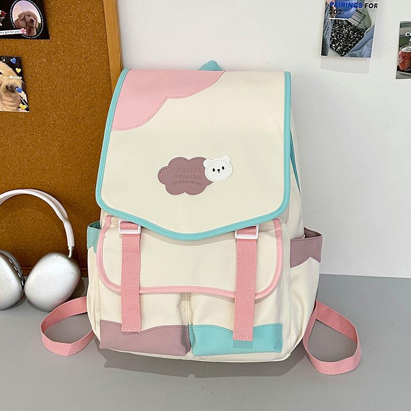 High Value Dopamine Cute Schoolbag Female Middle and High School Students Contrasting Colors Large Capacity Backpack Niche Design Backpack