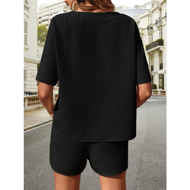 Summer Women Shorts Short Sleeve Tops Dressy Batshirt Suit Fashion Shorts Two Piece Set Casual Suit