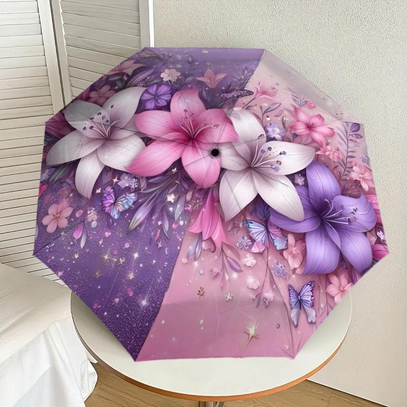 

1pc Floral Fantasy: Pastel Petals & Whimsical Butterflies Umbrella with Plastic Handle,Suitable for All Seasons Home Travel Outdoor UmbrellaDD1130