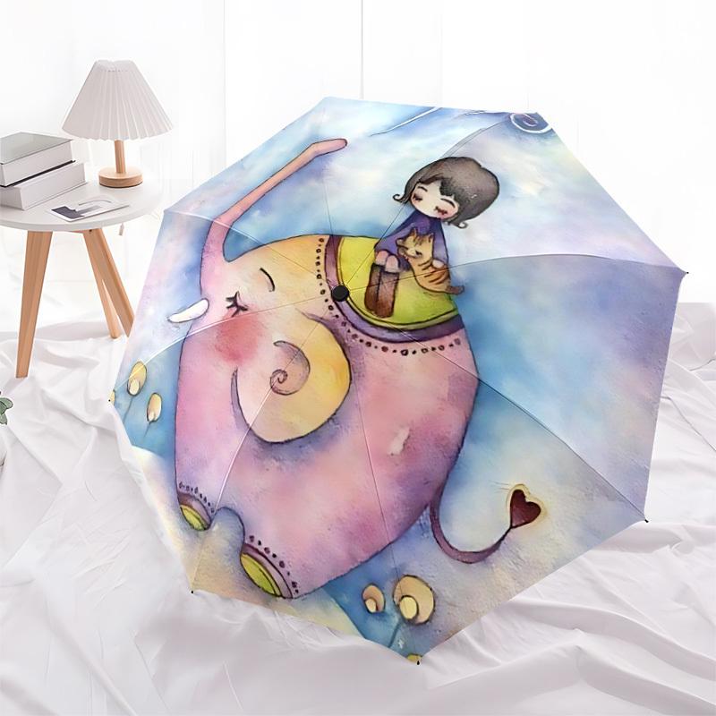 1pc Elephant Journey Automatic Folding Umbrella - Compact 8-Rib Design, Durable Plastic & Iron, Lightweight for Outdoor Daily Use096