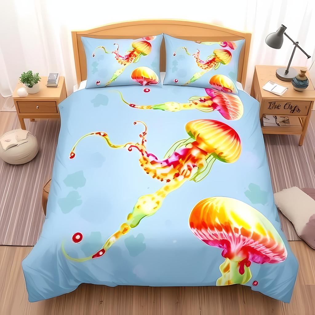 Comforter Cartoon Jellyfish Printed S Adult High Quality Bedding Set Bed Giftqueen Size Warm Soft And Breathable