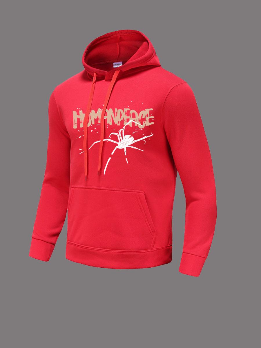 Independent Station Casual Hooded Women s Trendy Brand HUMANPEACE Female Print Kangaroo Pocket Sweater XXXL красный