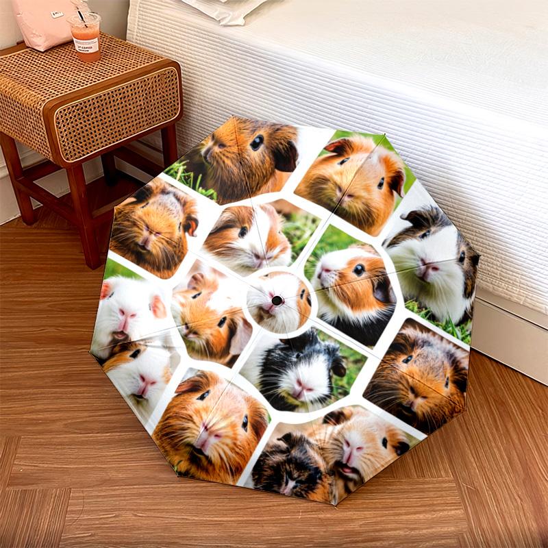 1 Stück Automatischer Faltregenschirm - Meerschweinchen-Muster, Tragbares & Faltbares Design mit 8 Speichen, Weihnachts-Geburtstagsgeschenke