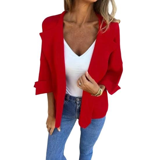 Women Lapel Jackets Collar Blazer, 3/4 Sleeve Open Front Business Casual Ladies Blazers Suit Jacket, Office Work Short Blazer for Spring Fall