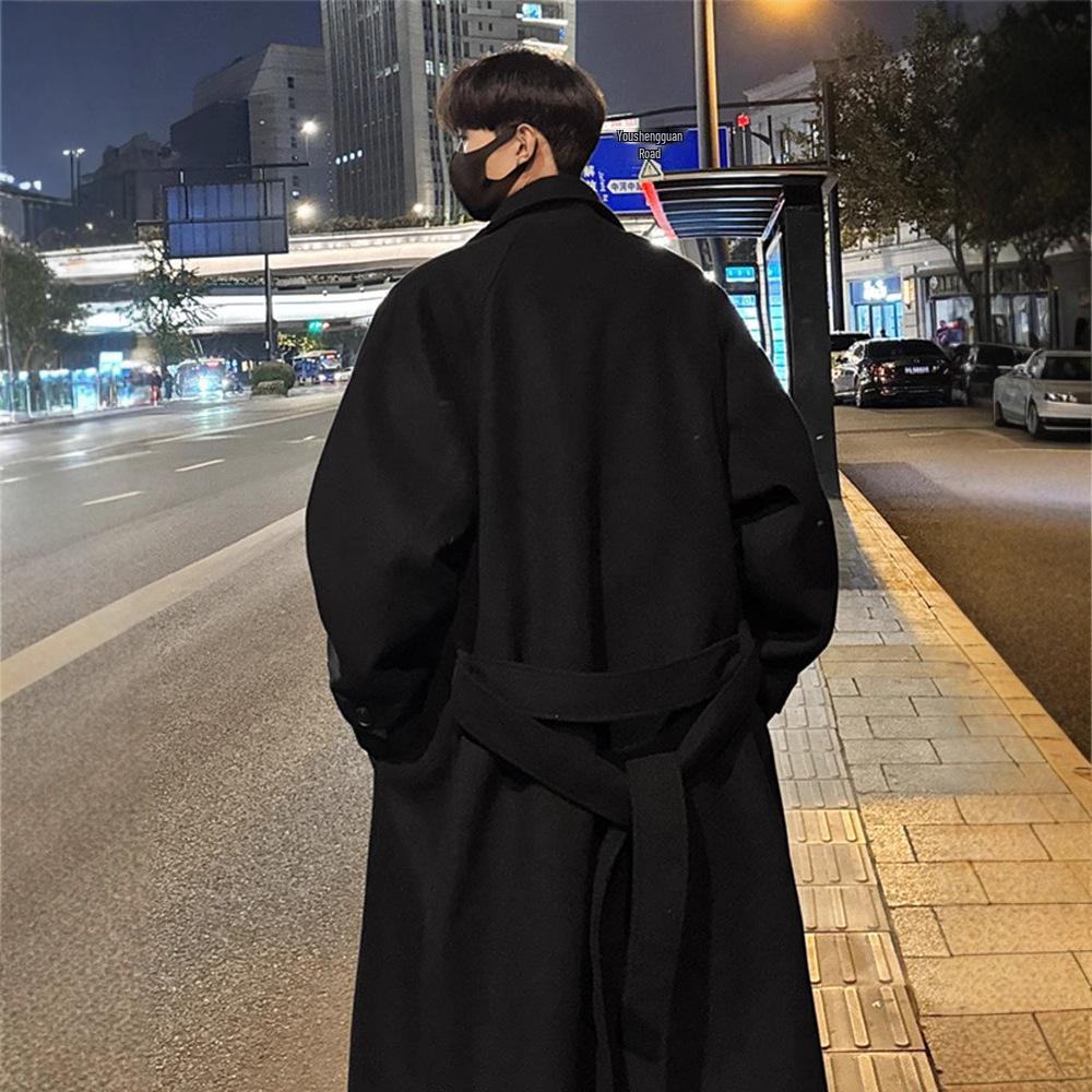 Men's Korean Style Thick Wool Over-the-Knee Trench Coat - Mid-Length, Warm, British Style Winter Jacket