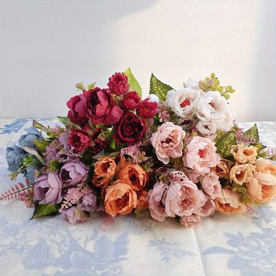 1pc 5 Forks 9 Heads Ronghua Peony Artificial Flowers for Outdoor Courtyard Garden Home Dining Table Living Room Decoration