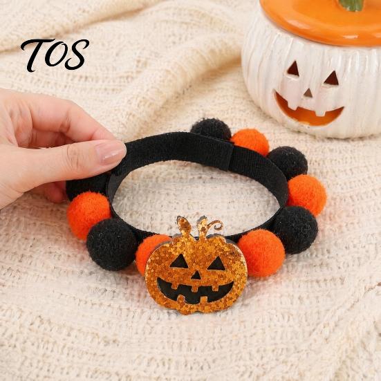 Festive Halloween Pet Collar Pom-pom Cat Collar, Adjustable Cute Pumpkin Bat Witch Dog Hook And Loop Orange Black Pom-poms for Cats Dogs Soft