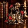 Kissing Skeleton Figurine Halloween Gothic Couple Figurine, Vintage Resin Statue, Romantic Statue Rose Sculpture for Holiday Party Decoration Decor
