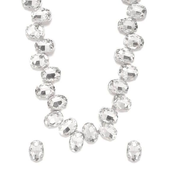 Oxidized Silver/Gold-Plated Artificial Jewelry Set with Crystal & stone Studded with Matching Earrings For Women and Girls