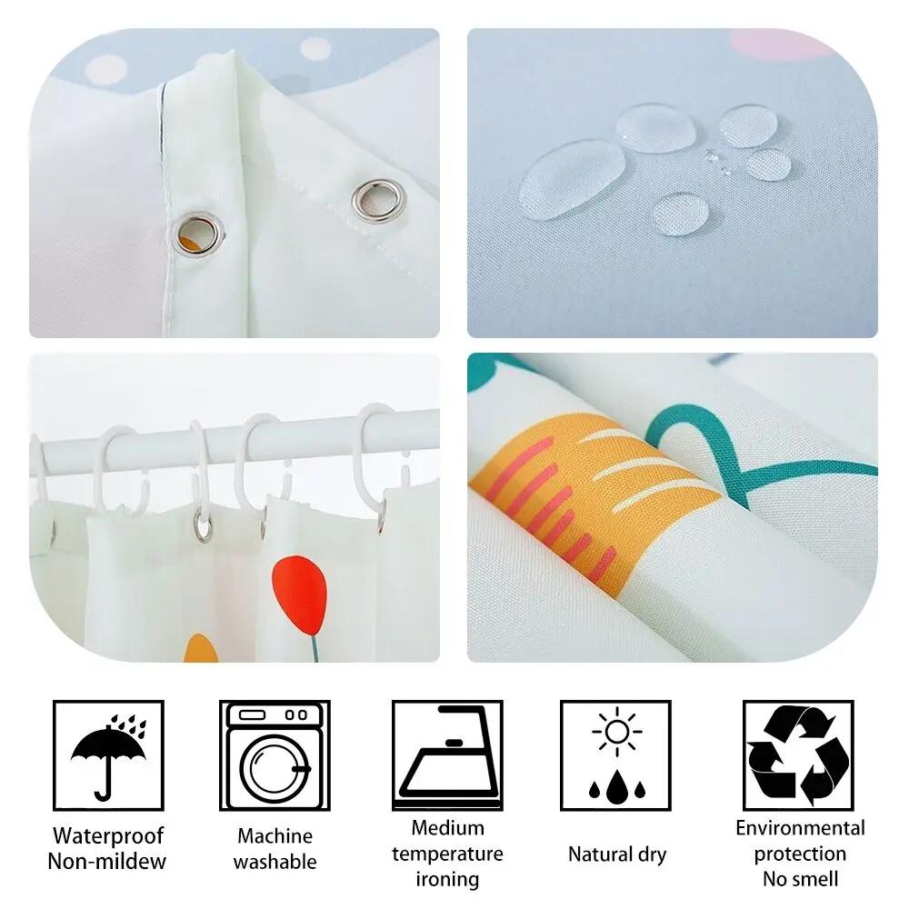 1Pcs Watercolor flower and plant leaves printed fabric waterproof shower curtain, home decoration bathroom curtain, with hooks
