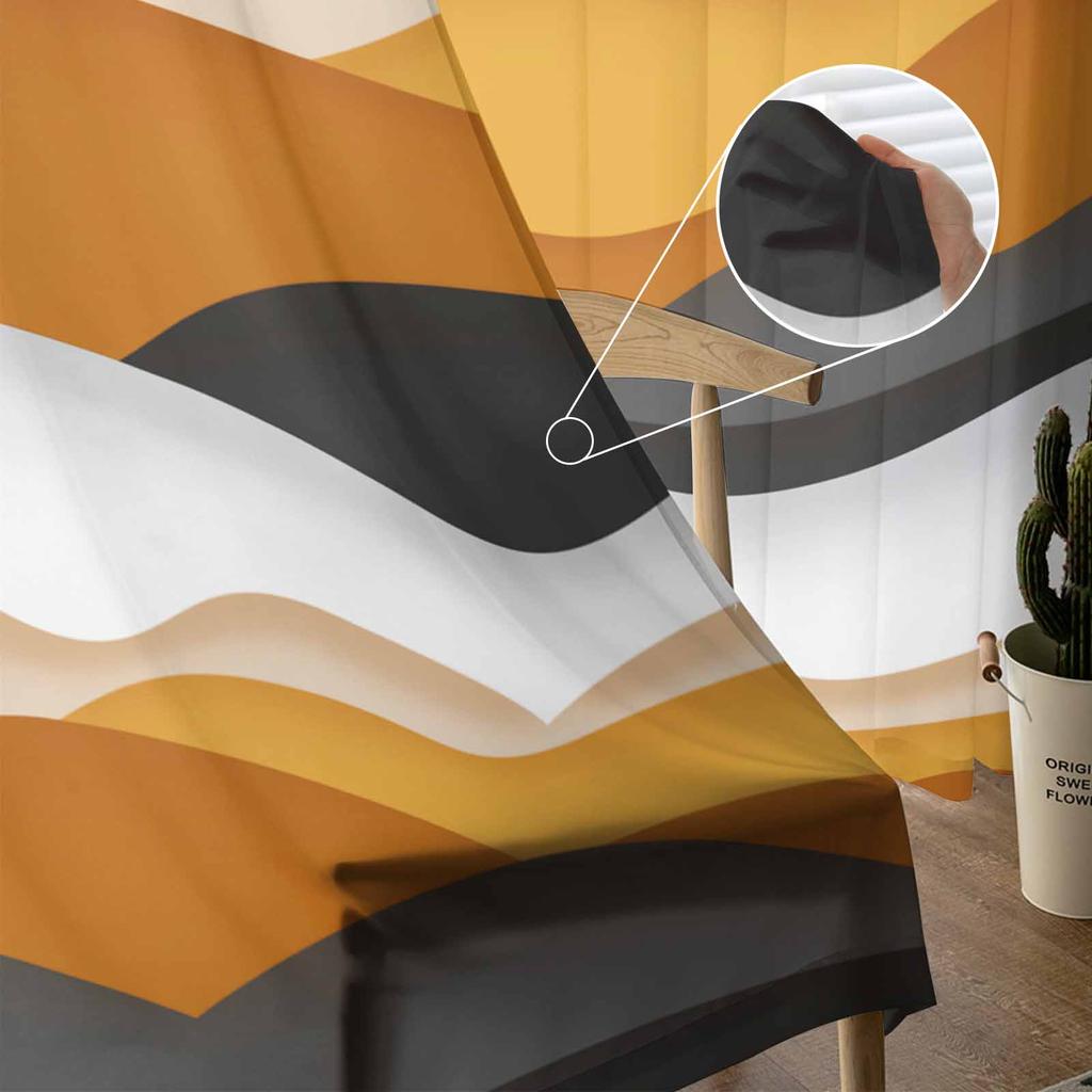 Ozeanwellen Dunkelgrau Orange Farbverlauf Transparente Vorhänge zur Wohnzimmerdekoration Fenstergardinen Küche Tüll Voile Vorhänge