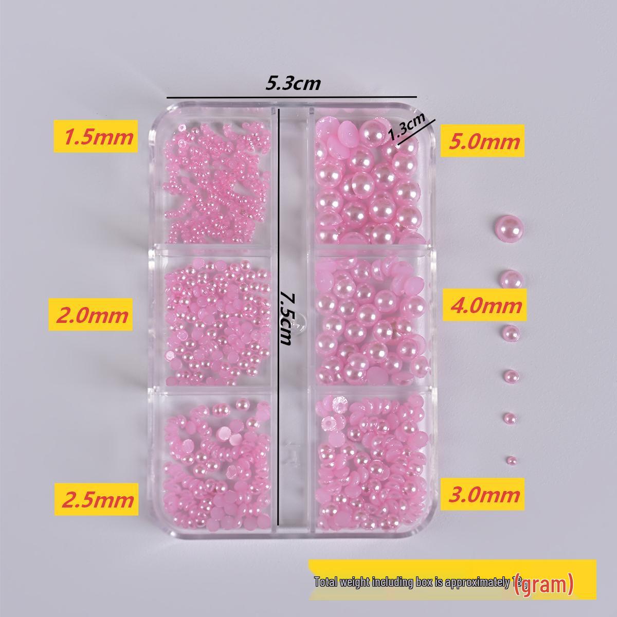 Flat-Backed White Pearl & Rhinestone Nail Art Mix - Multi-Size Semi-Circular High-Gloss Pieces