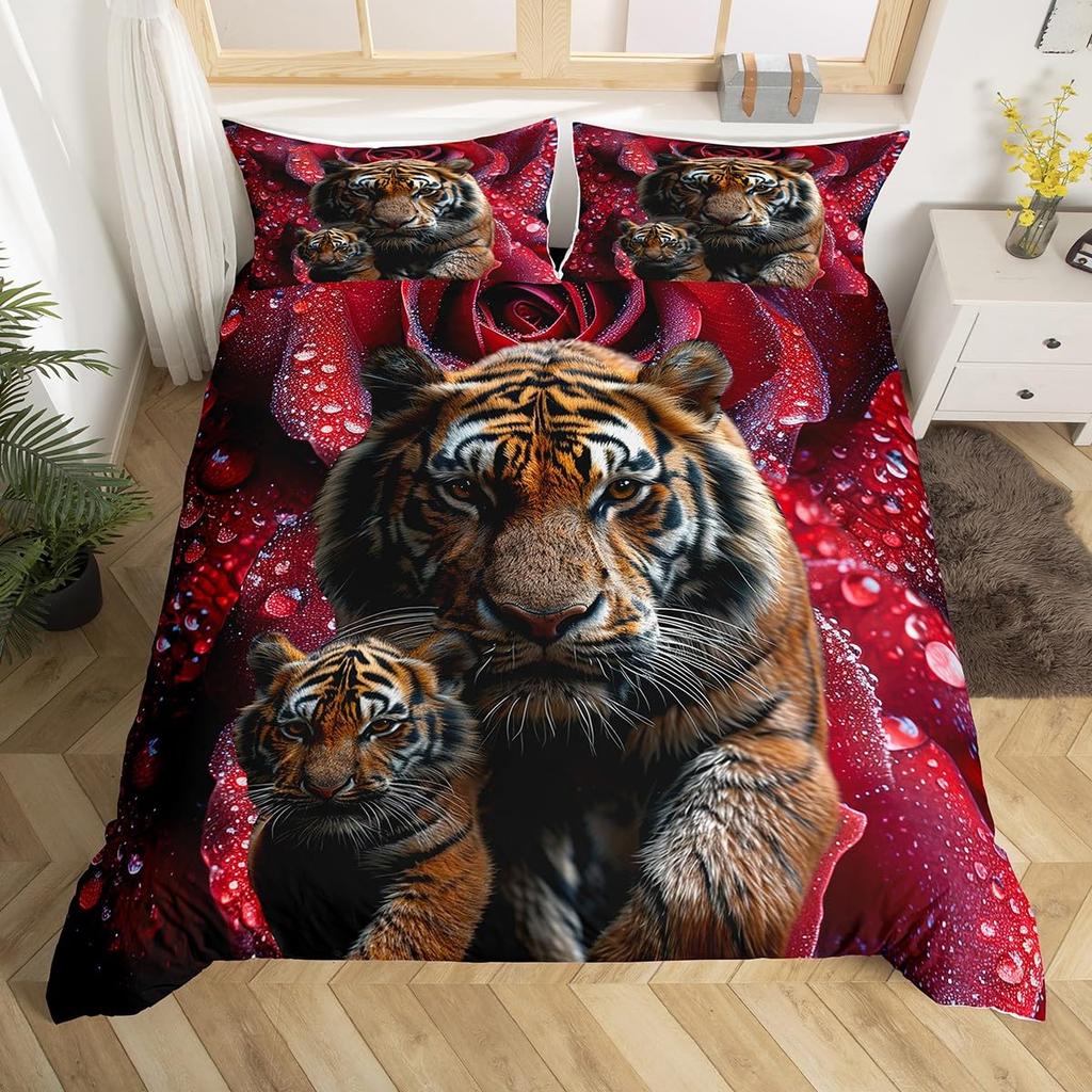 Comforter Tiger And Flowers S For Teens Queen Lightweight S Woodland Wildlife Romantic Bedding Set Bedroom Decor