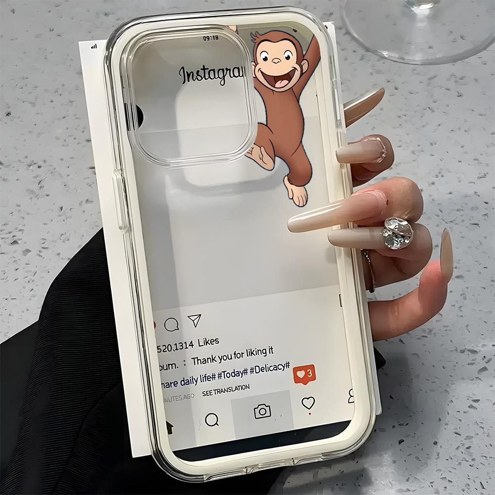 Funny Cartoon Monkey Pattern Clear Phone Case For iPhone 17 16 15 14 13 12 11 Pro Max Air 14 Plus 2 in 1 Candy Color Soft Cover iPhone 15 Plus прозрачный белый