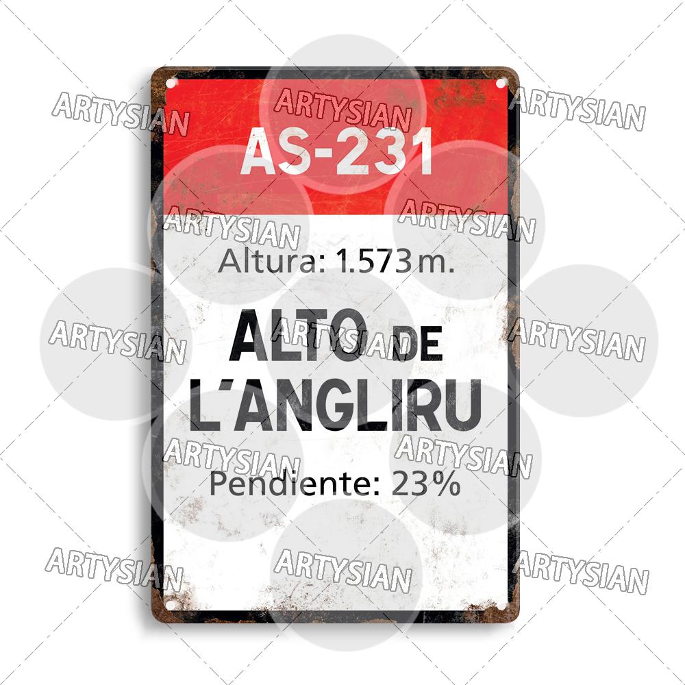 Tour de France Radrennen Radfahren Wahrzeichen Metallplakette Verkehrsschilder Österreich Italien Alpe d Huez Alto de L Angliru Poggio