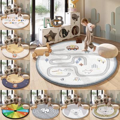Niedliche runde, rutschfeste und fleckenabweisende Spielmatte für Kinder im Kinderzimmer, neben dem Bett, mit Cartoon-Motiv