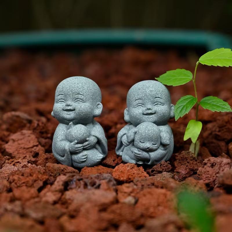 Zen Garden Animal Monk Resin Statue Stone Decor for Outdoor Meditation Home Spiritual Ambiance