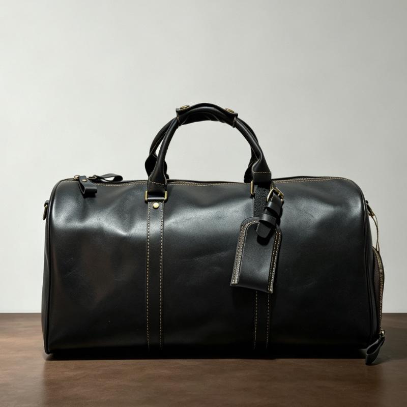 Men's Leather Travel Bag with Shoe Compartment - Vintage Crossbody Carry-On