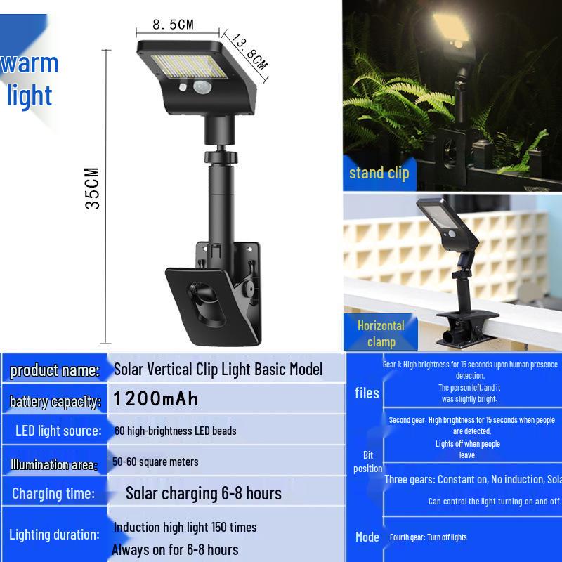 Solar Clip-on Outdoor Courtyard & Villa Wall Lamp for Park and Lawn Lighting
