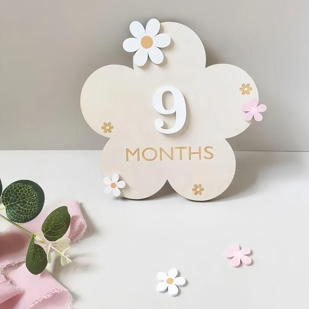 3D Baby Monthly Milestone Sign Cards Wooden 1-12 Months Babies Milestone Birthday Sign Baby Monthly Milestone Markers Disc