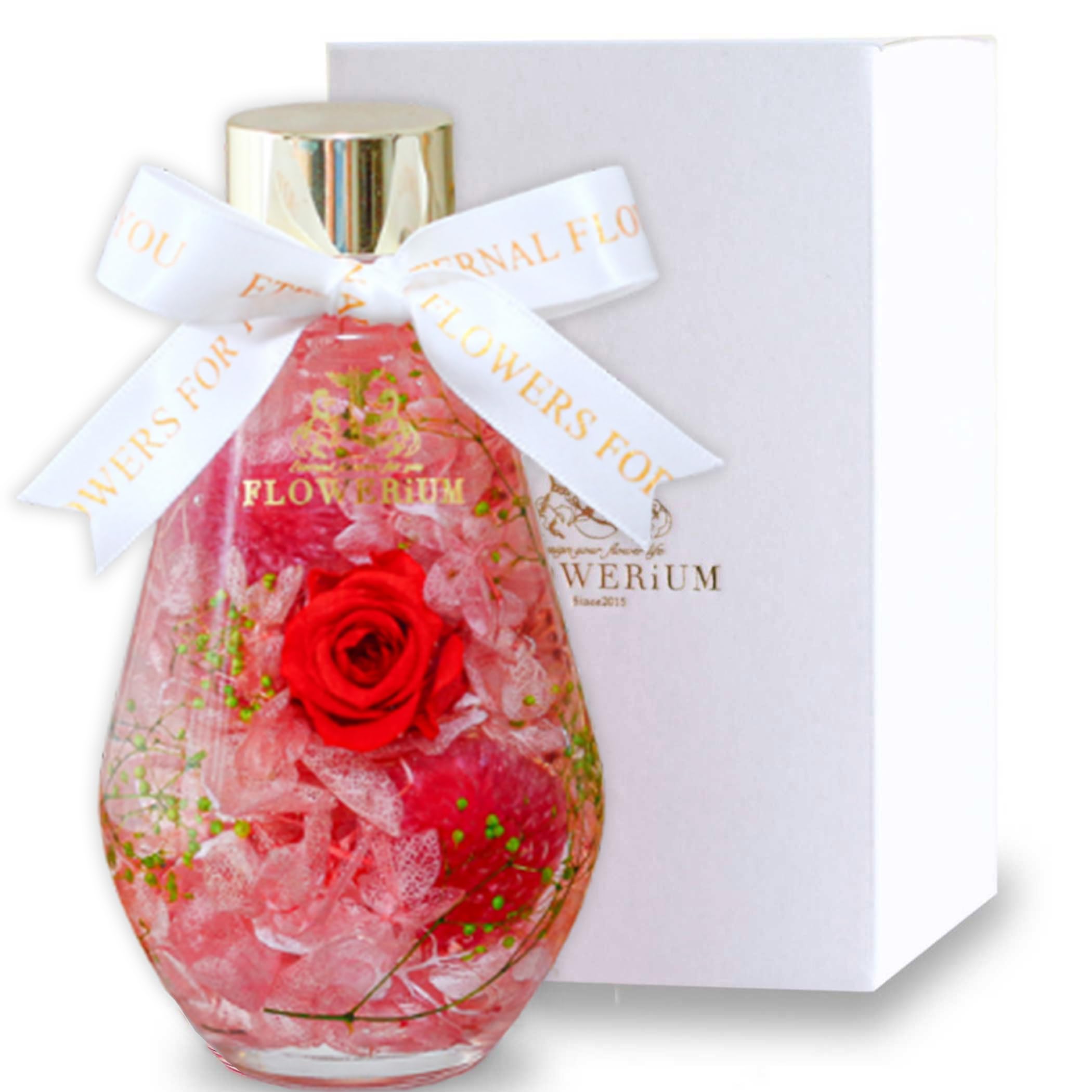 

FLOWERiUM Wedding Anniversary 2025 Flower Made in Flower Gift for Celebration Retirement Anniversary Birthday Flowerarium Drop Bottle with Ribbon Rose